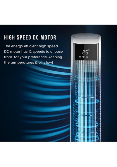 Hava Temizleme Cihazlı Ve Dc Motorlu Kule Fan 120cm, 12 Hız, 4 Mod, Led Ekran, Sessiz Ve Salınımlı