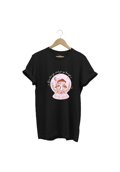 Vintage Retro Streetwear Poster Mantar Küresi Baskılı %100 Pamuk Regular Fit Bisiklet Yaka T-shirt Siyah
