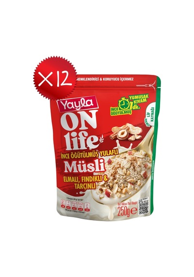 Yayla Onlife Elmalı Fındıklı Ve Tarçınlı İnce Öğütülmüş Yulaflı Müsli 250 G X12