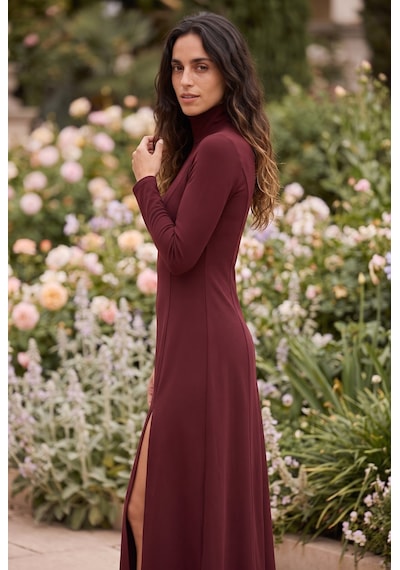 Soulshae Uzun Kollu Balıkçı Yaka Yırtmaçlı Modal Midi Elbise Bordo Soulshae Uzun Kollu Balıkçı Yaka Yırtmaçlı Modal Midi Elbise Bordo