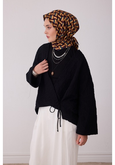 Belli Geometrik Desen %100 Twill İpek Eşarp Be07 İndigo-hardal