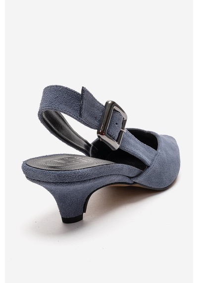 Luvishoes Dıorıs Kot Mavi Süet Hakiki Deri Kadın Kısa Topuklu Ayakkabı