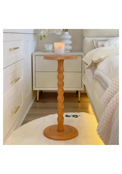 Wood Wooden Ahşap Yan Sehpa Tekli Modern 50 Cm Vernikli Sehpa