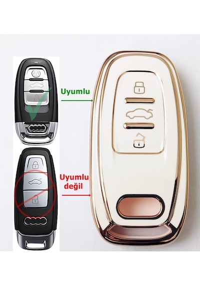 Audi Uyumlu A4 A5 A6 A7 A8 Q5 Q7 2008-2016 Smart Beyaz Anahtar Kumanda Kabı Kılıfı Oto Anahtarlık