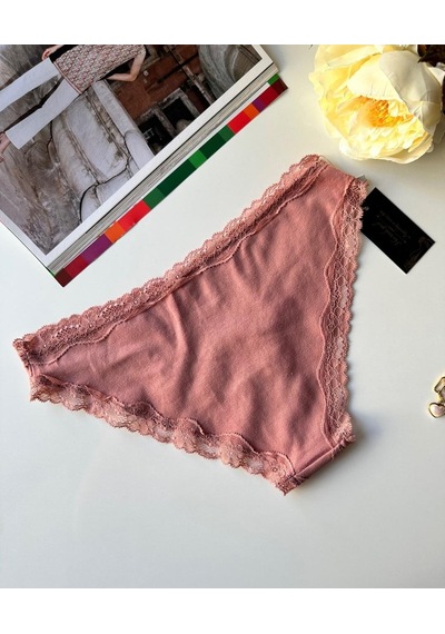 Arlet Kadın Pamuklu Rahat Günlük Kullanım Dantelli Slip/külot Li Gül Kurusu
