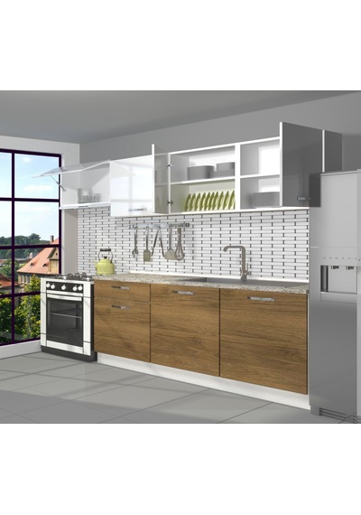 Decoraktiv Smart 240 Mdf Hazır Mutfak Dolabı - Tezgah Dahil - Pera Beyaz Beyaz - Meşe Decoraktiv Smart 240 Mdf Hazır Mutfak Dolabı - Tezgah Dahil - Pera Beyaz Beyaz - Meşe