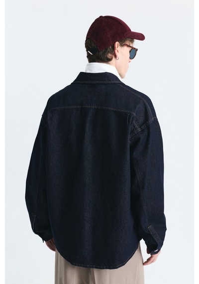 Vamos Oversize Denim Gömlek Koyu Lacivert