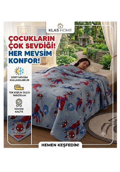 Çok Amaçlı Kapitone Pike-tek Kişilik -örümcek Adam Mavi-lacivert