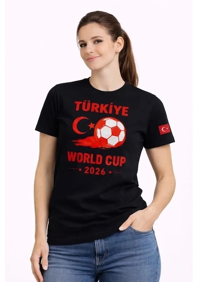 Dogutrend Türkiye World Cup 2026 Baskılı Tişört Futbol Temalı Forma T-shirt - Siyah