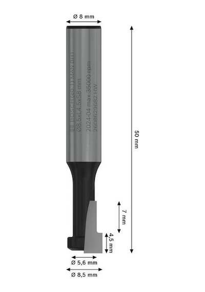 Bosch Pro 8.5x6.5 Mm Ahşap T Oluk Açma Freze Ucu 2608629682