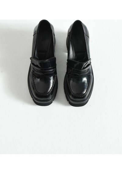 Dabab Shoes Loftıa Kadın Siyah Rugan Chunky Topuklu Loafer