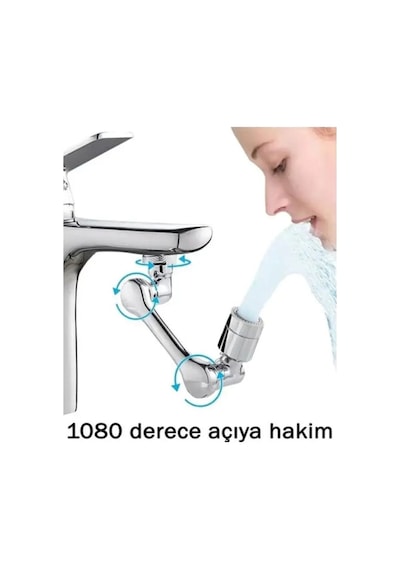 Tüm Musluklara Uyumlu Oynar Başlı Krom Musluk Başlığı 360-1080 Derece Dönebilen Filtre Musluk Başlık