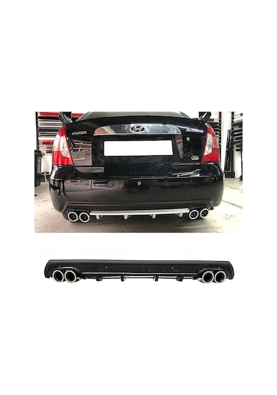 Hyundai Accent Era Uyumlu Siyah Difüzör Çiftli Yuvarlak Egzoz Görünümlü D Tip Difizör 2006 - 2009