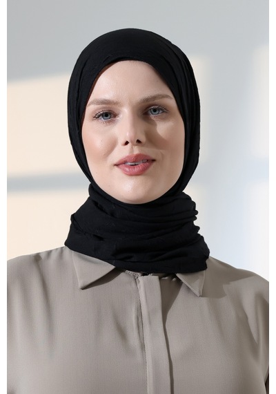 Kadın Tesettür Bambu Kraş Şal, Ütü Gerektirmeyen Doğal Hijab Başörtüsü 75x180 Cm - Siyah