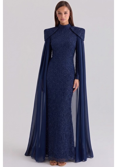 Olcay Pelerin Detaylı Kordone Dantel Exclusive Büyük Beden Tesettür Abiye Elbise Lacivert 1096 Olcay Pelerin Detaylı Kordone Dantel Exclusive Büyük Beden Tesettür Abiye Elbise Lacivert 1096