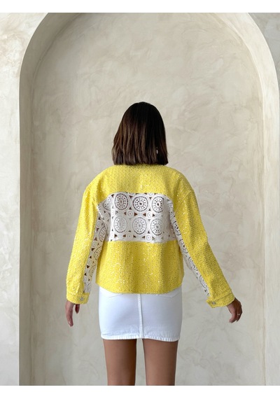 Verymoda Dantel Detatlı Kot Ceket F1758 Sarı