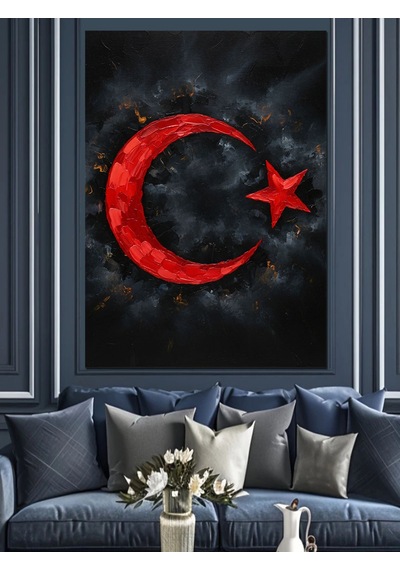 Ahşap Tablo Kırmızı Ay Yıldız Simgesi Yiyecek Ve İçecek Tabloları