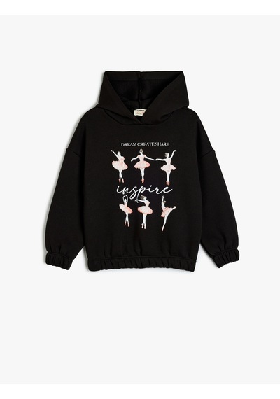 Koton Baskı Detaylı Uzun Kollu Kapşonlu Sweatshirt Siyah 5wkg10661ak Siyah