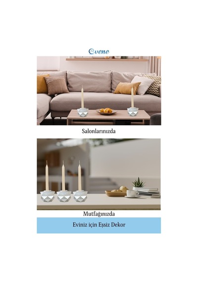 Mumluk Şamdan Tealight Ve İnce Mum Uyumlu Prizma Model - Gümüş