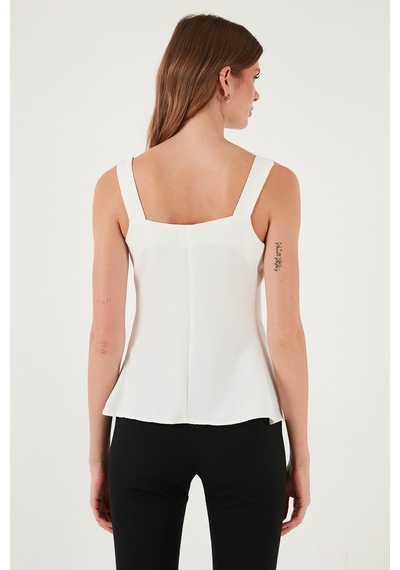 Lela Fitted Fit V Yaka Düğmeli Bayan Yelek 611Fyl145 Ekru