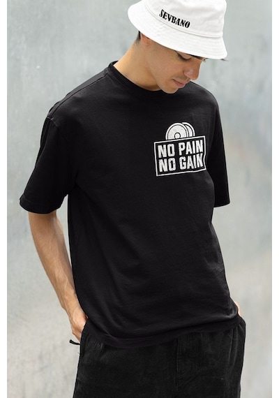 No Pain No Gain Baskılı Unisex Oversize Losing Is Not An Option Y Siyah