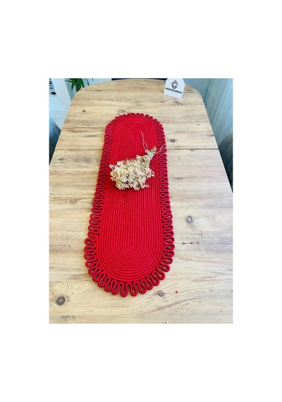Jüt, Hasır, Dekoratif Masa Örtüsü, Runner 35x100 Cm, Amerikan Servis, Sehpa Örtüsü, Bohem Tarzı Kırmızı Kırmızı