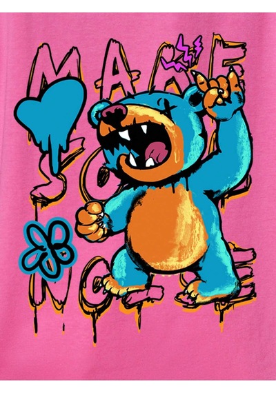 Noıssey Karikatür Ve Grafik Tasarım Oversize T-shirt Cartoon/letter Serisi Kod762 Pembe