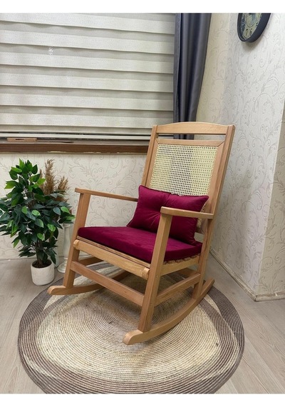 Asedia Veranda Naturel Fuşya Minderli Hasırlı Sallanan Sandalye Dinlenme Koltuğu