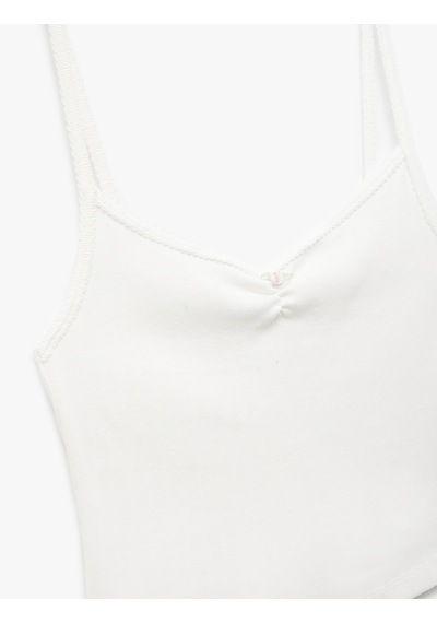 Koton Pamuklu V Yaka Askılı Pijama Üstü Beyaz 5slk90010mk Beyaz