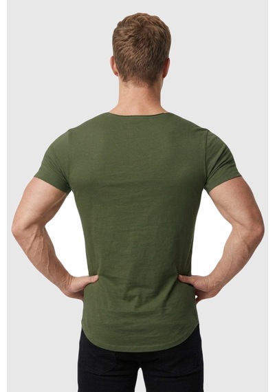 Deepsea Erkek Haki Geniş Yaka Likralı Tişört Oval Yaka Slim Fit Eteği Oval Açık Yaka T-shirt 1801199 Haki
