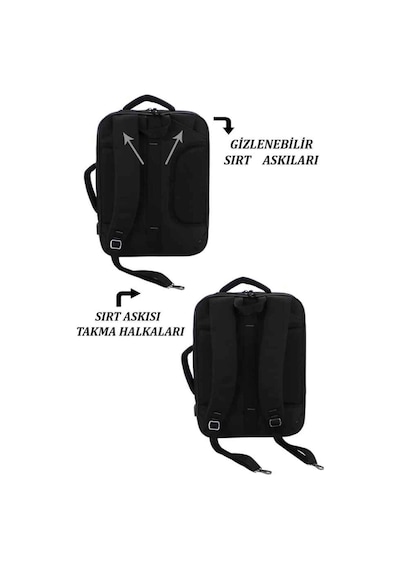Case Club 1407 Laptop Sırt El Ve Omuz Çantası 15,6 İnç Usb Aparatlı Omuz Askılı Su Geçirmez Kumaş Siyah