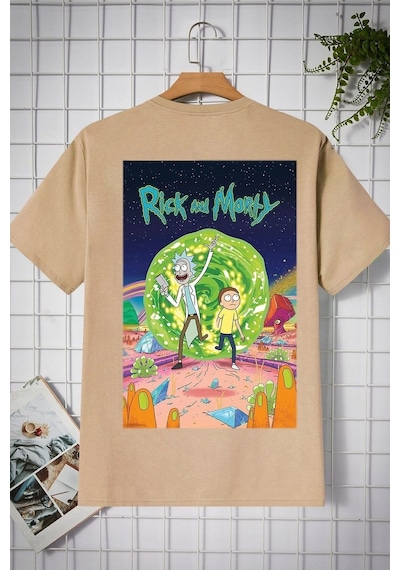 Flood Of Style Unisex Rick And Morty Baskılı T-shirt Bej