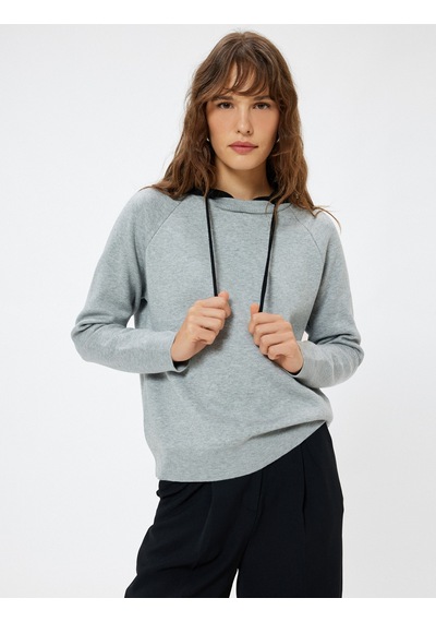 Koton Kapşonlu Triko Sweatshirt Kazak Renk Kontrastlı Gri 5wak90241ht Gri