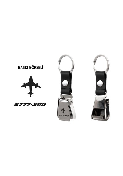 Zekupp B777-300 Uçak Tasarımlı Şişe Açacağı Özellikli Siyah Renk Emniyet Kemeri Anahtarlık