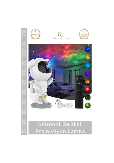 Projeksiyon Uzay Kumandalı Yıldız Gökyüzü Gece Lambası Modern Astronot Galaksi Projeksiyon Lamba Çok Renkli