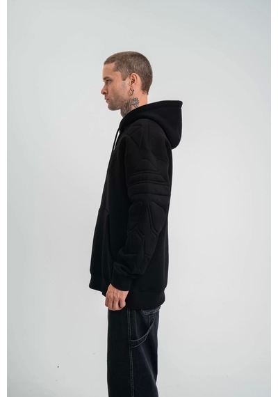 Double Oversize Kapşonlu Nakışlı Sweatshirt - Siyah Siyah