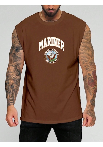 Mariner Baskılı Kolsuz Tişört Kahverengi