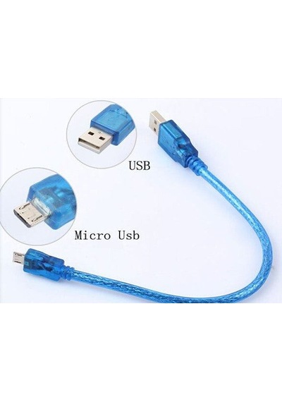 Micro Usb Erkek To Usb Erkek Kablo 50Cm Mavi Şeffaf Örgü Kablo