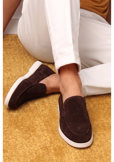 Shoetyle - Hakiki Süet Deri Kahverengi Erkek Loafer - 115-k664 -1604 Kahve Rengi