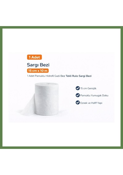Bezos Sargı Bezi 15 Cm X 10 M 1 Adet Pamuklu Hidrofil Gazlı Bez Tekli Rulo Sargı Bezi Hb006