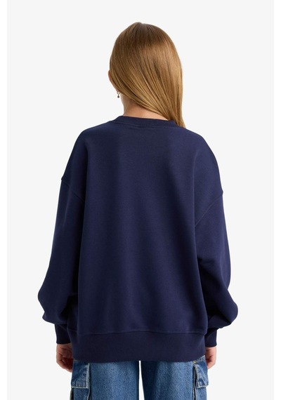 Defacto Kız Çocuk Oversize Geniş Kalıp Bisiklet Yaka Baskılı Sweatshirt E6755a825aunv241 Lacivert
