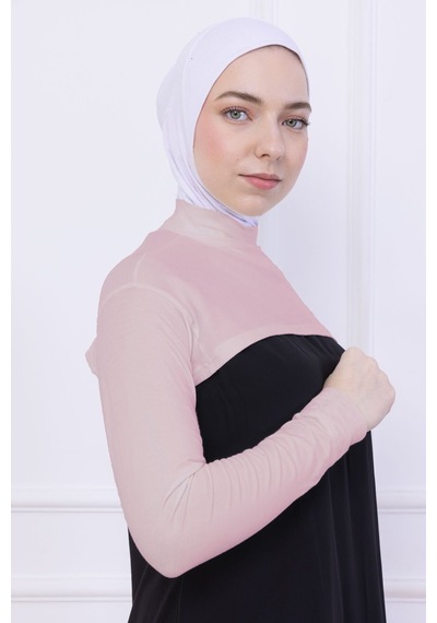 Loggia Balıkçı Yaka Boyunluklu Kolluk - Likralı Kadın Body Tesettür Crop Bolero-pudra Pudra