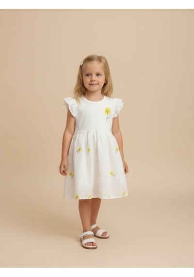 Zekids Kız Çocuk Pamuklu Çiçek Desenli Elbise-17234 BEYAZ