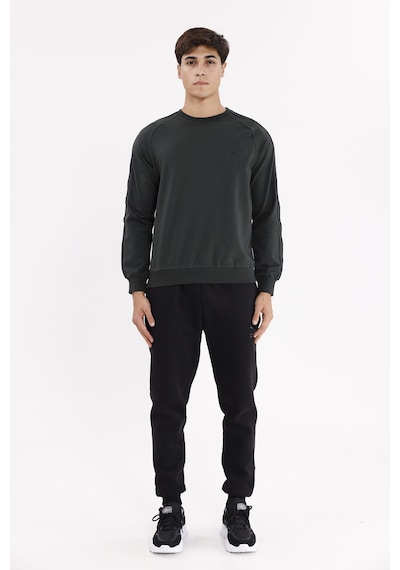 Rowinger Çift Şeritli Raglan Kol Minimal Logolu Bisiklet Yaka Sweatshirt Haki