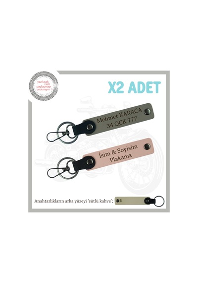 Custom Motorculara Özel Hediye, İsim Ve Plaka Yazılı X2 Anahtarlık Set, Yavruağzı-kül Gri-sk Çok Renkli