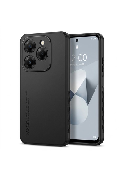 Tekno Tecno Spark 20 Kj5n Uyumlu Parmak İzi Bırakmaz Deri Görünümlü Silikon Kılıf Kamera Korumalı Siyah
