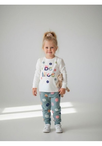 Kız Çocuk Pamuklu Be Nice Yazılı Uzun Kollu Pijama Takımı-11396 KREM