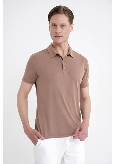 Efor Slim Fit Modal Kumaş Vizon Çıtçıtlı Polo Yaka Tişört Ts 923