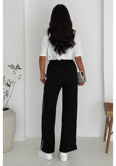 Noa & Noa Kadın Lastikli Bel Bağcıklı Bol Paça Pantolon Rahat & Minimal Stil Siyah