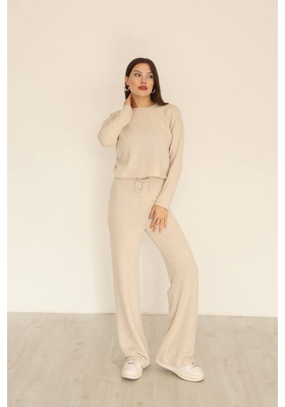Enter Takim Yumoş Bağcıklı Pantalon Bluz Ekru